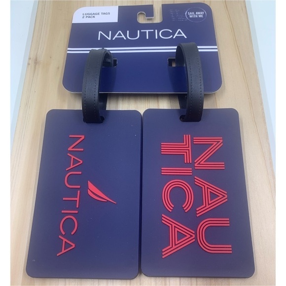 NAUTICA Blue & Red Jumbo Luggage I.D. Tags With Buckle Closure Set Of 2 - Picture 3 of 6